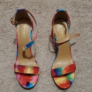 Canvas chunky heel sandal